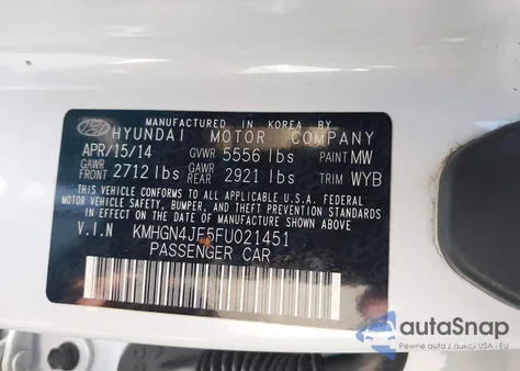 2015 Hyundai Genesis 5.0 from USA, damaged, VIN KMHGN4JF5FU021451